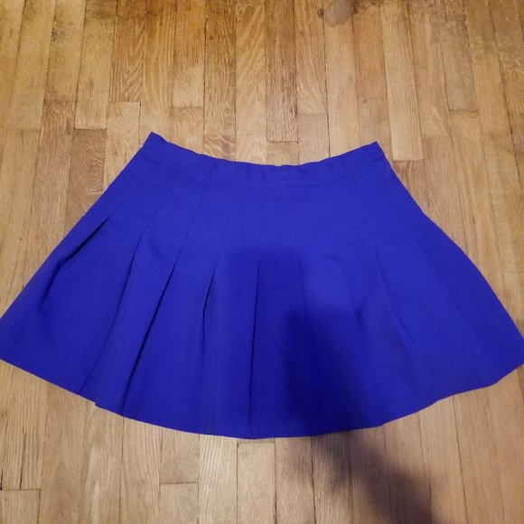 Vintage Blue Pleated School Girl Skater Mini Skirt - Picture 2 of 10